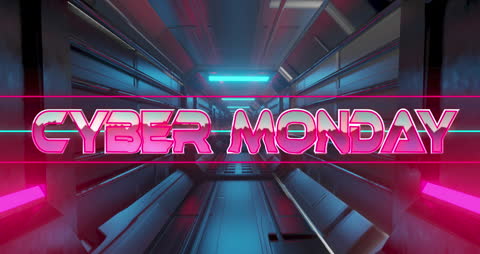 Cyber Monday Neon Text Over Futuristic Background