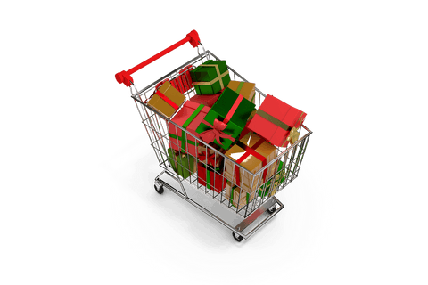 shopping cart overflowing with colorful wrapped gifts transparent background - Download Free Stock Videos Pikwizard.com