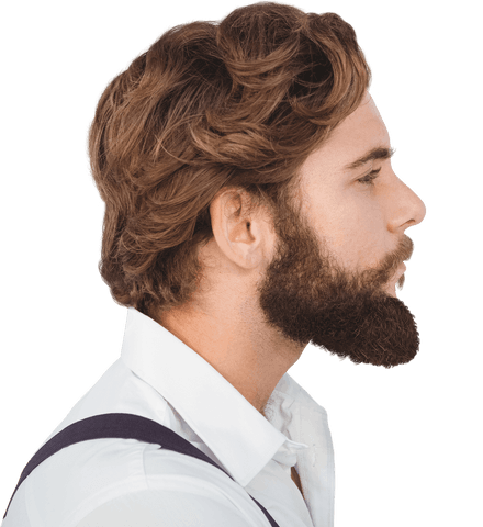 Profile Portrait of Bearded Serious Man on Transparent Background