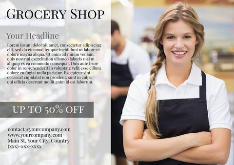 Empathetic Grocery Shop Employee Displaying Business Discounts - Download Free Stock Templates Pikwizard.com