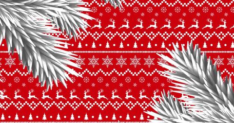 fir tree branches on red christmas patterned background - Download Free Stock Images Pikwizard.com