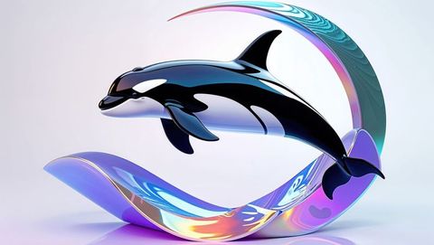 Orca sculpture in abstract aquatic flow art piece