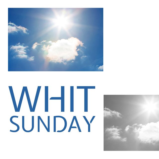 Whit Sunday Text Overlays on Sky with Clouds and Sunshine - Download Free Stock Templates Pikwizard.com