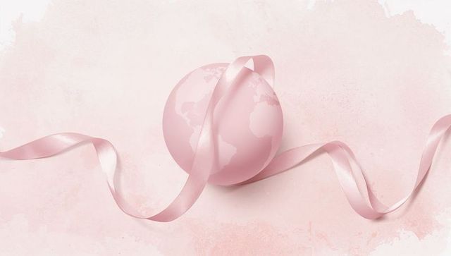 Pink Globe Wrapped in Soft Ribbon with Watercolor Background