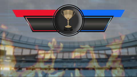 Victory Trophy Animation with Flames in an Animated Stadium
