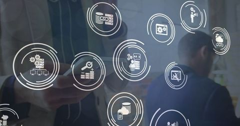 Global Business Interfaces with Financial Technology Icons