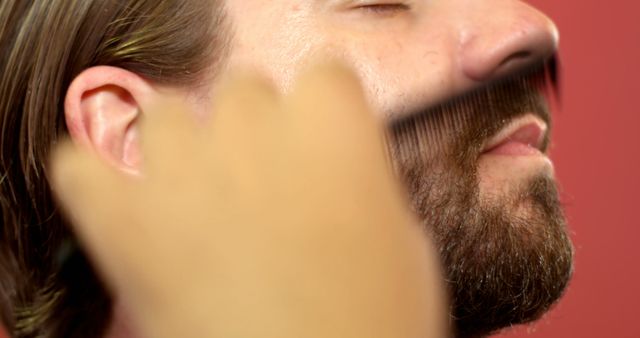 Close-up of Barber Combing Beard on Client's Cheek - Download Free Stock Images Pikwizard.com