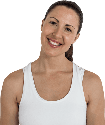 Smiling Female Athlete in White Top on Transparent Background