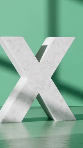 Rotating Marble Letter X Revealing Side Profile on Mint Green Minimal Stage