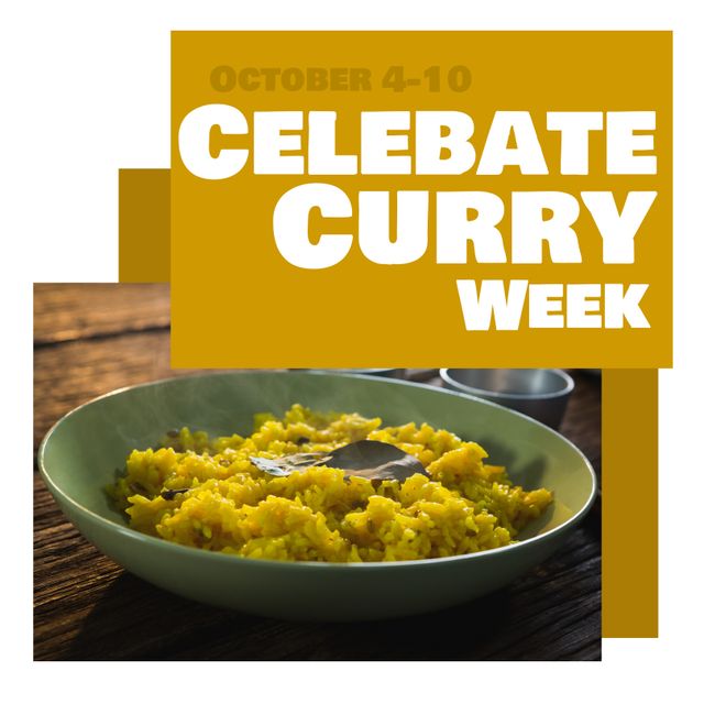 National Curry Week image with vibrant curry rice suited for promoting food events, culinary festivals, food blogs, restaurants advertisements, social media food campaigns, and restaurant menus. Ideal for clients wanting to showcase cultural cuisine.