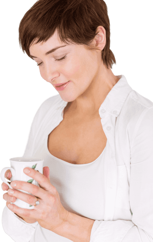 relaxed woman holding coffee cup in transparent background - Download Free Stock Videos Pikwizard.com