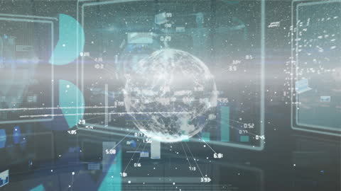 Abstract Digital Data Processing Animation with Global Network Concept