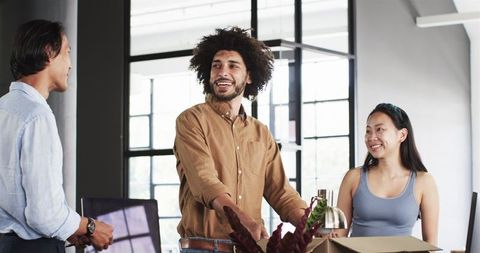 Multicultural team connecting colleagues office meeting