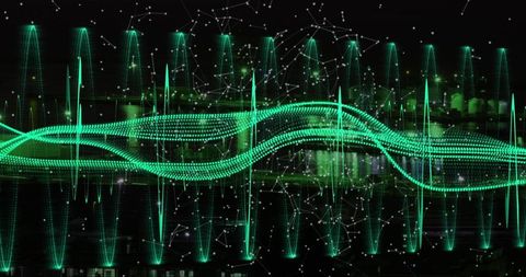 Abstract Green Waves on Black Background with Digital Patterns - Download Free Stock Images Pikwizard.com