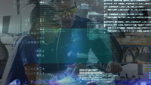 Diverse Engineers Collaborating with Data Overlays in Technology Setting