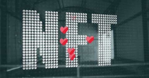 NFT Innovation Display With Floating Heart Icons