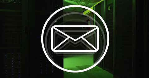 Email icon overlay on computer server room background