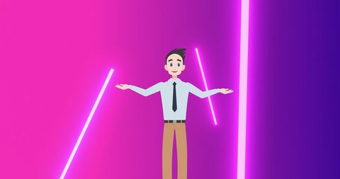 Businessman Icon with Neon Lights on Purple Background