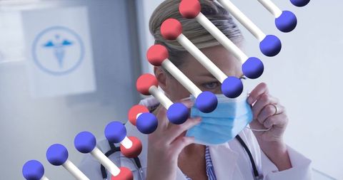 Healthcare Professional with Mask and DNA Strand Imagery