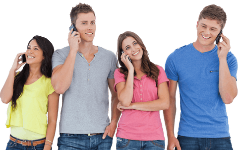 Diverse Friends on Transparent Background Conversing on Phones - Download Free Stock Videos Pikwizard.com