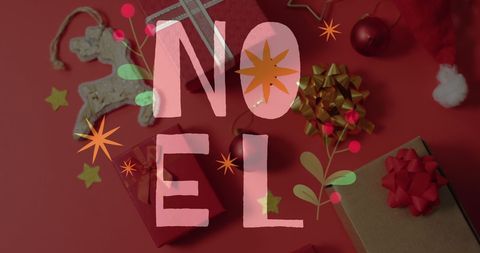 Festive Noel Letters with Holiday Decor on Red Background - Download Free Stock Images Pikwizard.com