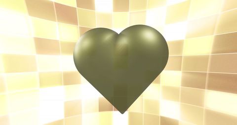 Gold Heart Floating Over Luminous Checkered Background