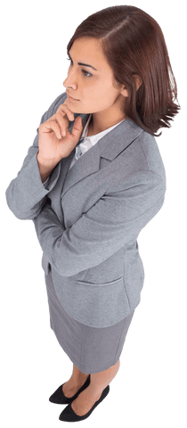Transparent Businesswoman Contemplating with Finger on Chin