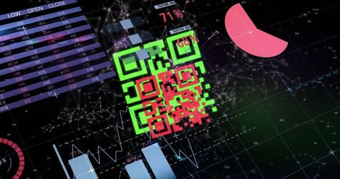 Futuristic Data Visualization with Neon QR Code and Cyber Interface