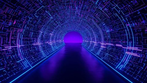 Futuristic Neon Tunnel with Digital Circuit Designs