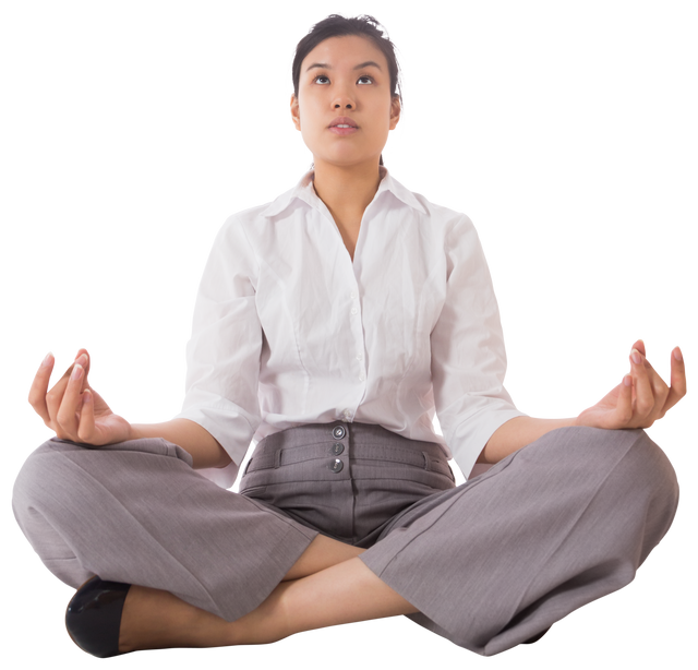 Transparent Businesswoman Sitting Cross-Legged in Lotus Pose - Download Free Stock Videos Pikwizard.com