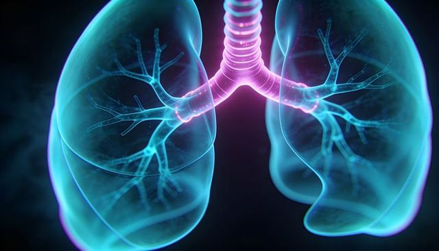 Displaying Translucent Lungs with Neon Trachea and Bronchial Tree 3D Medical Visualization