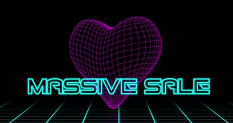 Neon Massive Sale Promo with Retro 3D Heart Design