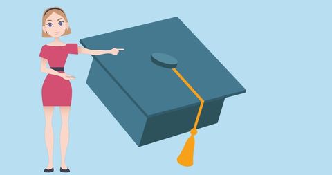 Woman Presenting Graduation Cap Icon for Mentoring Concept - Download Free Stock Images Pikwizard.com