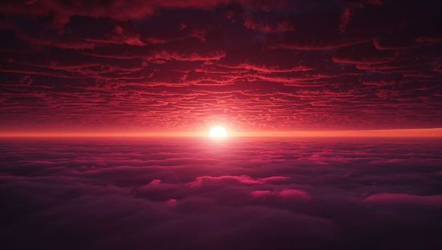 Surreal Sunrise above Layered Clouds with Vibrant Atmosphere