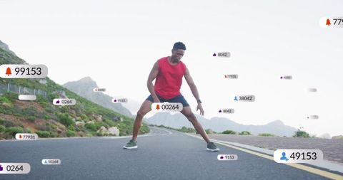 Active Runner Engaging with Digital Media Technology Outdoors