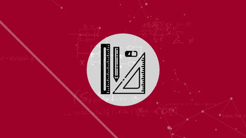 Mathematical Tools and Formulas Animation on Red Background