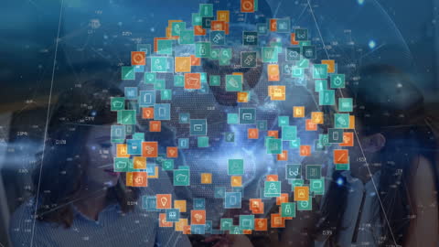 Futuristic Global Network with Digital Icons Interface