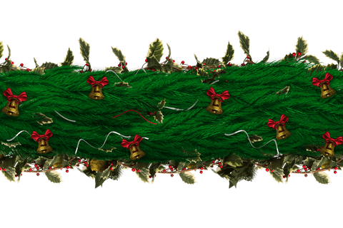 Transparent Christmas Fir Garland Decorated with Red and Green Accents
