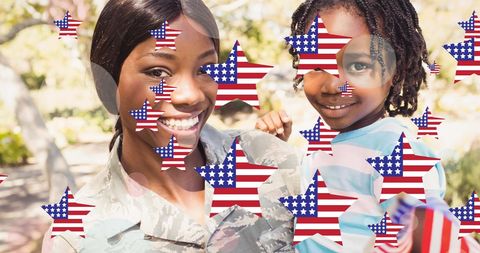 Soldier with Child Celebrating American Pride