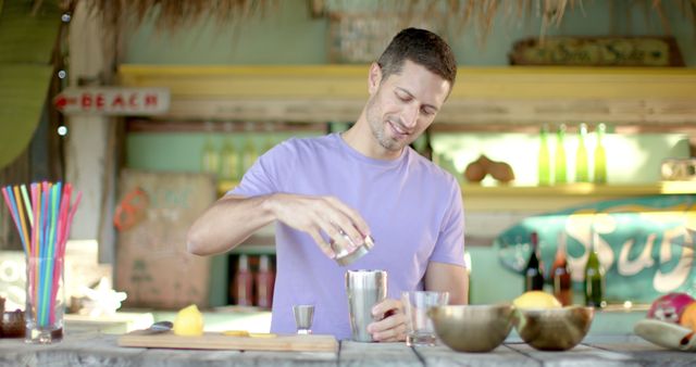 Bartender Preparing Cocktail at Outdoor Beach Bar - Download Free Stock Images Pikwizard.com