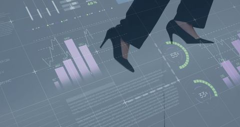 Businesswoman Walking Against Digital Financial Graphics