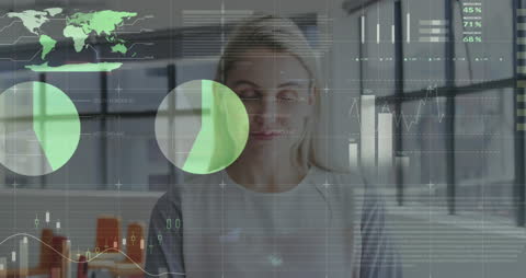 Businesswoman Engaged in Data Analysis Futuristic Interface