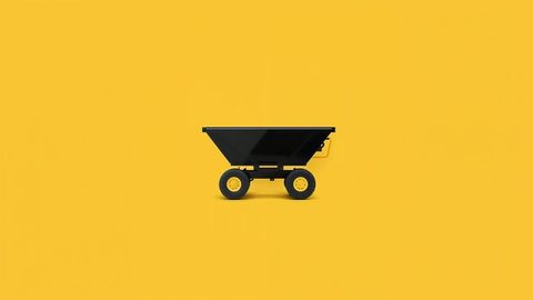 Minimalist black metal cart on bright yellow background