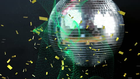 Spinning Disco Ball with Gold Confetti and Light Effects