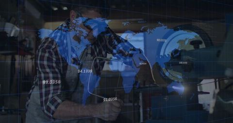 Engineer Precision Machining with World Map Technology Overlay