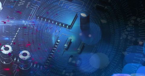 High-tech circuitry with digital data flow overlay