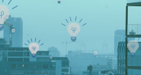 Light Bulb Animation over Cityscape