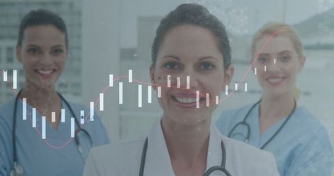 Medical Professionals Analyzing Healthcare Data with Smiles and Confidence