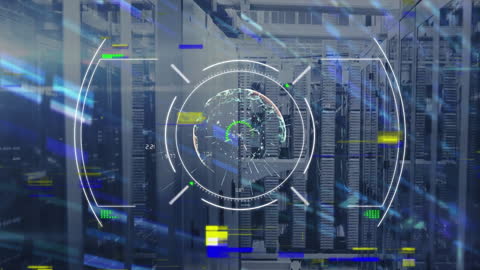Digital Network Visual with Data Center and Glitch Effects