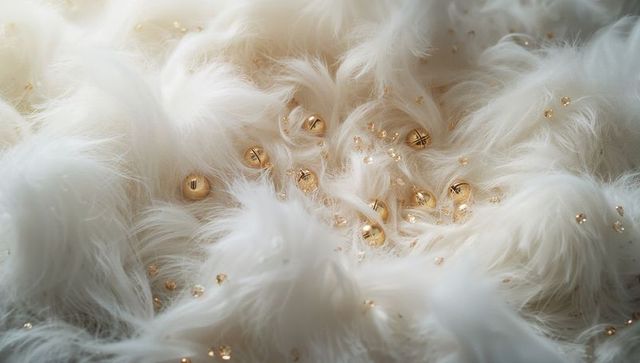 Luxurious white faux fur with golden beads for elegant decor